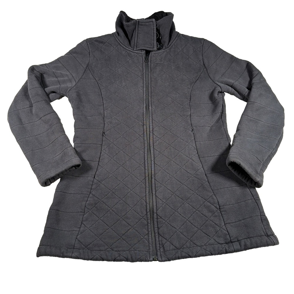 North Face Womens Caroluna Quilted Full Zip Jacket Medium Dark Gray Fleece Lined